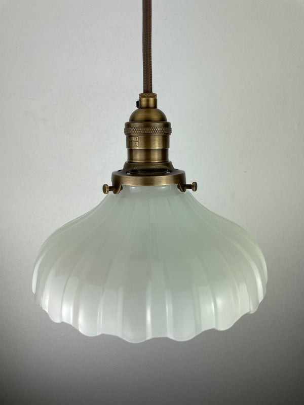 Antique 1920's Fluted Off White Translucent Milk Glass 7 1/2" Shade - Now a beautiful Pendant Light