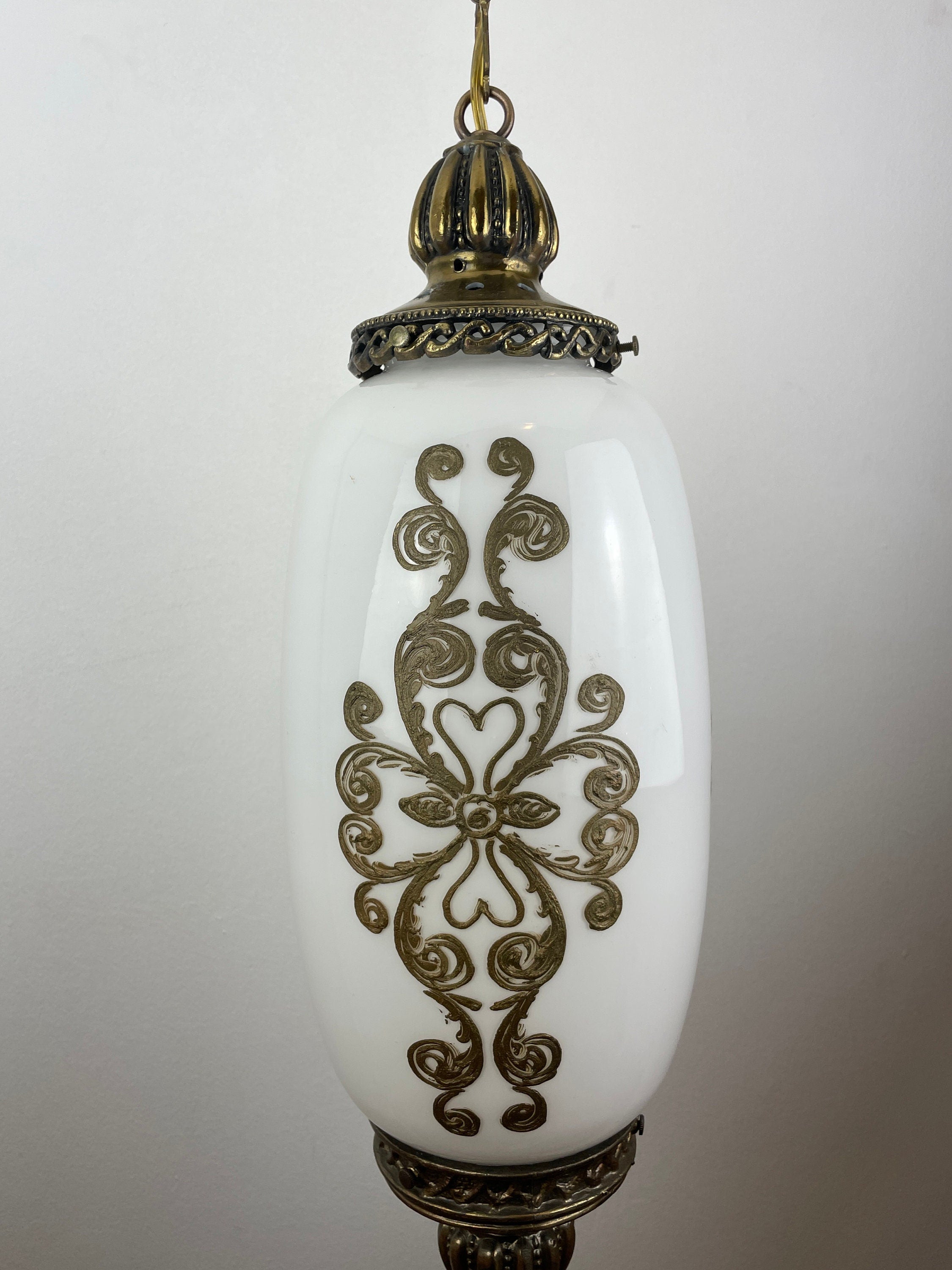1960's Hollywood Regency Milk Glass Shade Embossed in Gold   - Retro Timeless Elegance with a Modern Twist