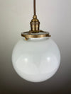 Pair of Vintage 1950-60's  8" Opal/Milk Glass Globes Pendant Lights   ***Price is for Pair*** with Antique Brass Hardware