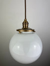 Pair of Vintage 1950-60's  8" Opal/Milk Glass Globes Pendant Lights   ***Price is for Pair*** with Antique Brass Hardware