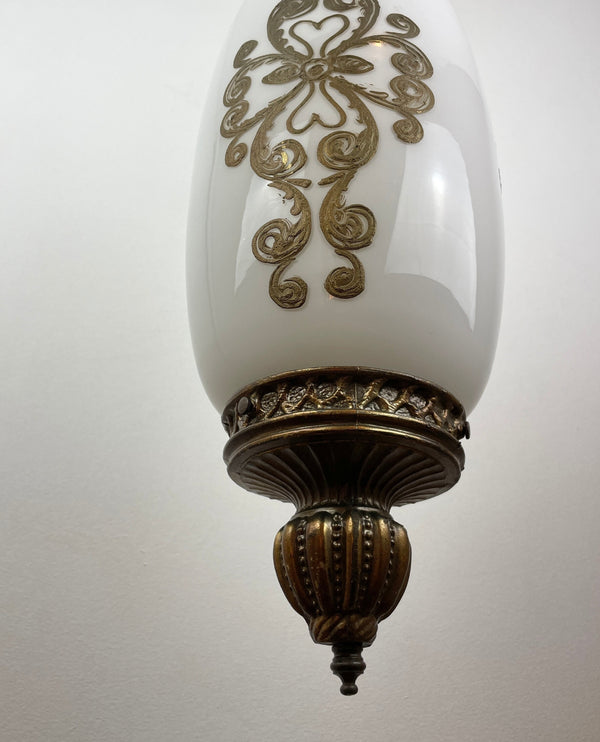 1960's Hollywood Regency Milk Glass Shade Embossed in Gold   - Retro Timeless Elegance with a Modern Twist