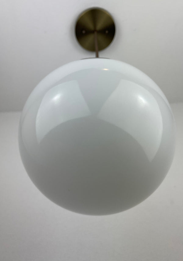 Pair of Vintage 1950-60's  8" Opal/Milk Glass Globes Pendant Lights   ***Price is for Pair*** with Antique Brass Hardware