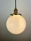 Pair of Vintage 1950-60's  8" Opal/Milk Glass Globes Pendant Lights   ***Price is for Pair*** with Antique Brass Hardware