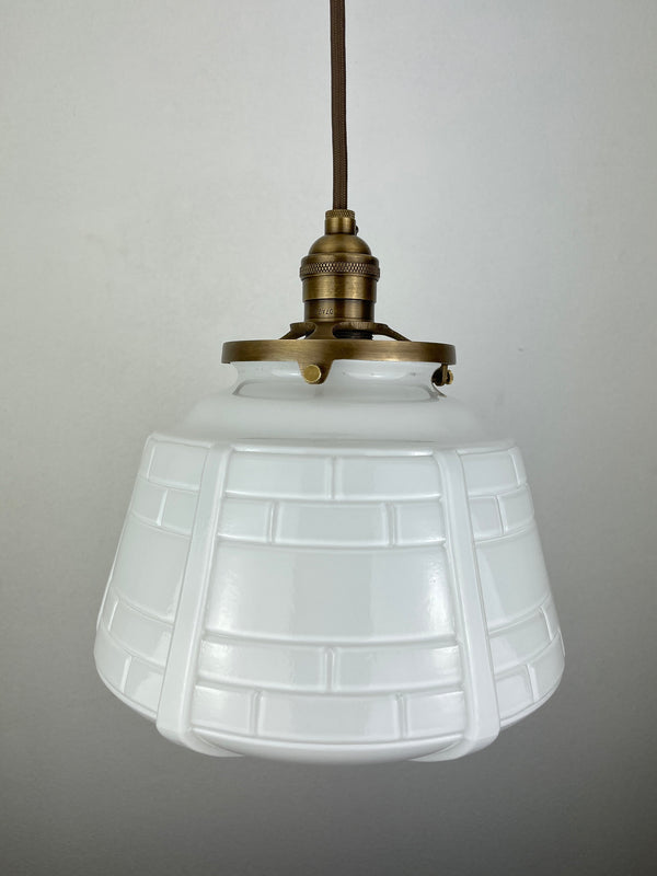 Antique 1920's Brick Design Milk Glass 9" Globe Pendant Light