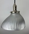 Vintage Pittsburgh Permaflector Gray ribbed XRay clamshell-shaped mercury glass shade with interior reflective surface