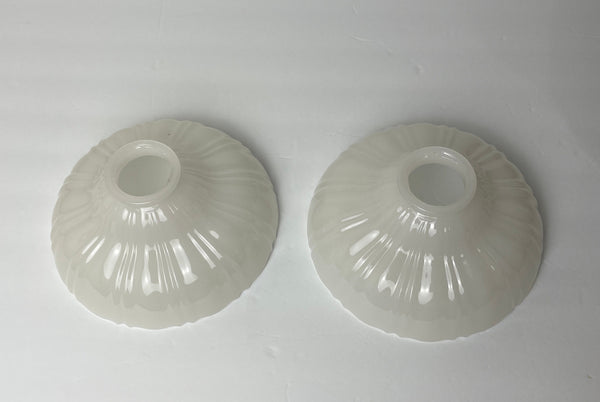 Pair of 1920's Antique 7 1/2" Off White Translucent Fluted Milk Glass Shades now two beautiful Pendant Lights ***Note Price is for Pair***