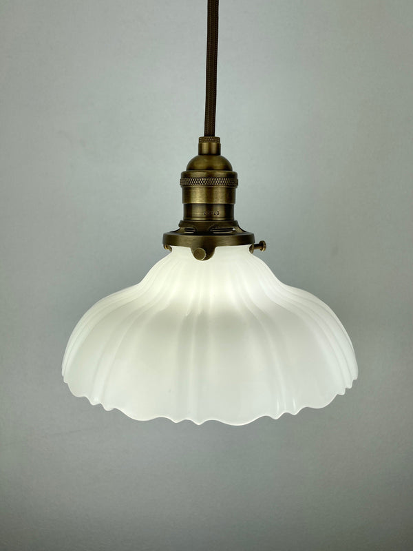 Pair of 1920's Antique 7 1/2" Off White Translucent Fluted Milk Glass Shades now two beautiful Pendant Lights ***Note Price is for Pair***