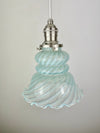 Rare Pair of early 1900's 6 1/2 Blue Hand Blown Swirl Glass Shades  - Now two beautiful Pendant Lights