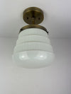 Antique Art Deco 1920's 8" Ribbed Milk Glass Shade - Now a beautiful Semi Flush Pendant Light with Antique Brass Hardware