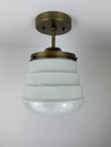 Antique Art Deco 1920's 8" Ribbed Milk Glass Shade - Now a beautiful Semi Flush Pendant Light with Antique Brass Hardware