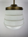 Antique Art Deco 1920's 8" Ribbed Milk Glass Shade - Now a beautiful Semi Flush Pendant Light with Antique Brass Hardware