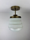 Antique Art Deco 1920's 8" Ribbed Milk Glass Shade - Now a beautiful Semi Flush Pendant Light with Antique Brass Hardware