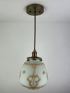 Art Nouveau 8"  Milk Glass shade with intricate amber leaf design & little painted flowers