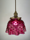 Rare Victorian 1800's Ruby/Cranberry thumbprint Glass 7 3/4" Shade now a beautiful pendant light with Antique Brass Hardware