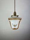 Art Nouveau White with Amber Accents Decorative 8 1/2" Satin Milk Glass Shade with Painted flowers w/Antique Brass Hardware