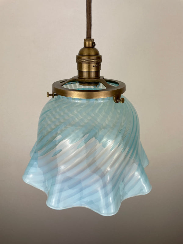 Beautiful Italian Murano Blue & White Swirl Glass  8 1/2" shade now a beautiful pendant light