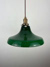 Large French Vianne 12 1/4" Emerald Green Hand Blown Glass Shade with white interior casting Pendant Light