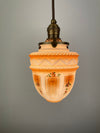 Art Nouveau White with Amber Accents Decorative 6" Satin Milk Glass Shade with Painted flowers w/Antique Brass Hardware