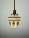 Art Nouveau White with Amber Accents Decorative 6" Satin Milk Glass Shade with Painted flowers w/Antique Brass Hardware