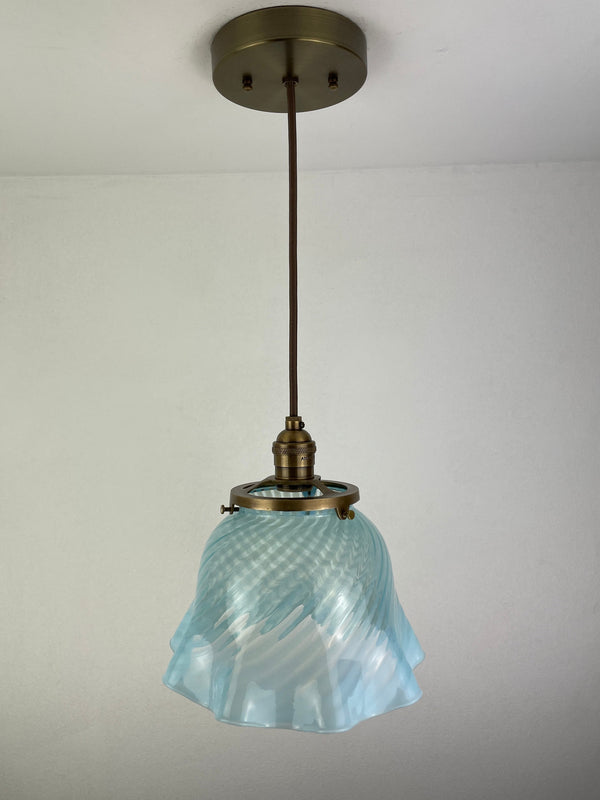 Beautiful Italian Murano Blue & White Swirl Glass  8 1/2" shade now a beautiful pendant light