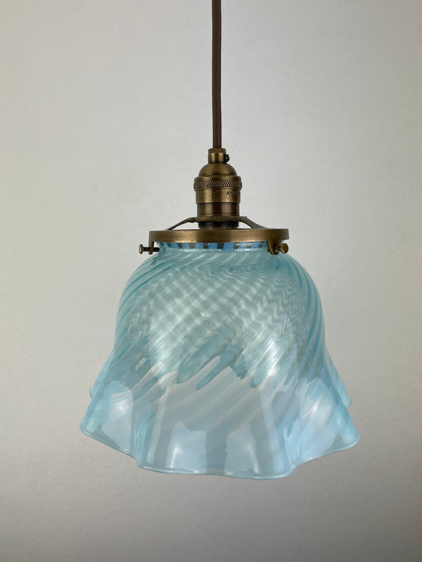 Beautiful Italian Murano Blue & White Swirl Glass  8 1/2" shade now a beautiful pendant light