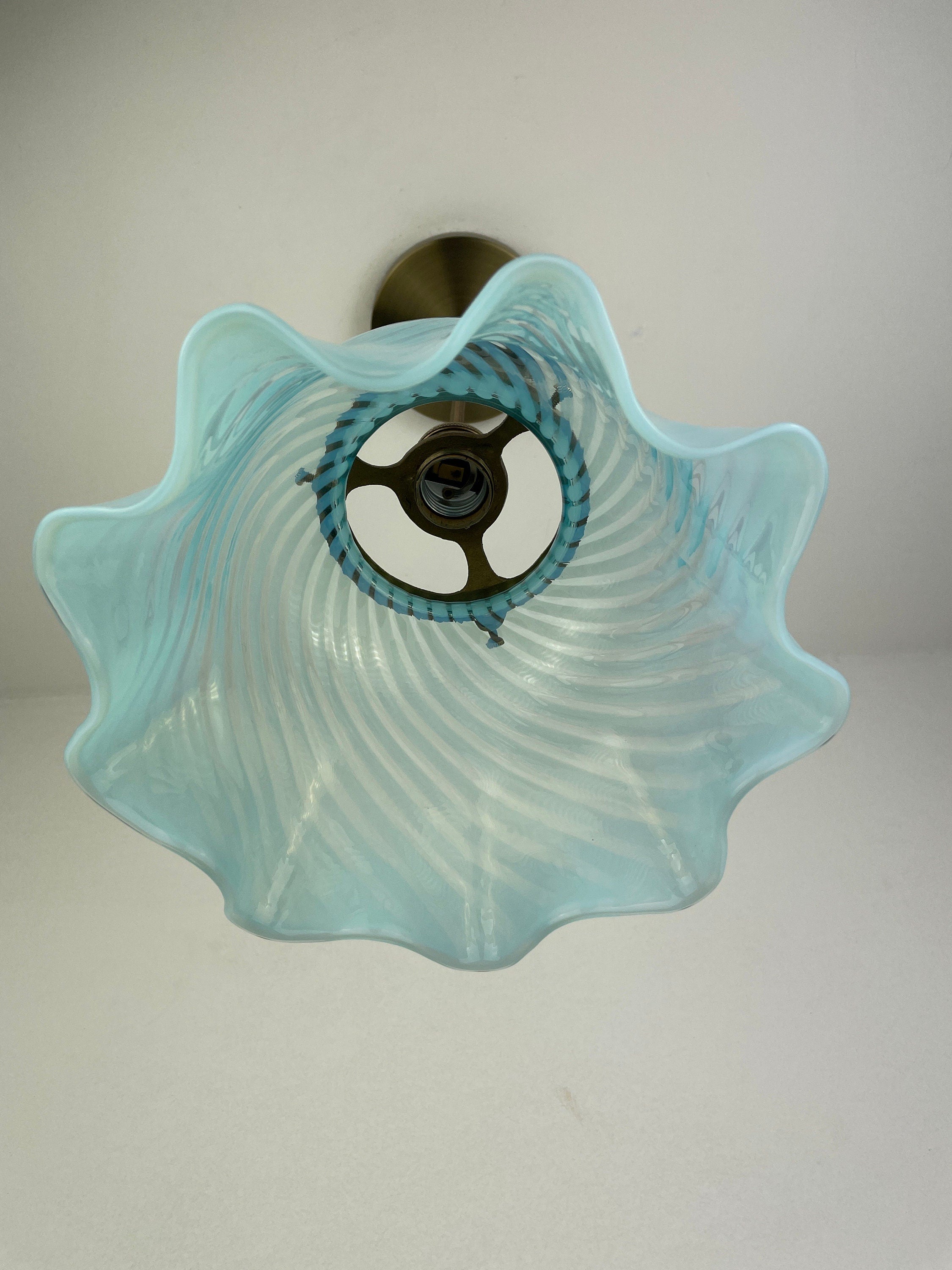 Beautiful Italian Murano Blue & White Swirl Glass  8 1/2