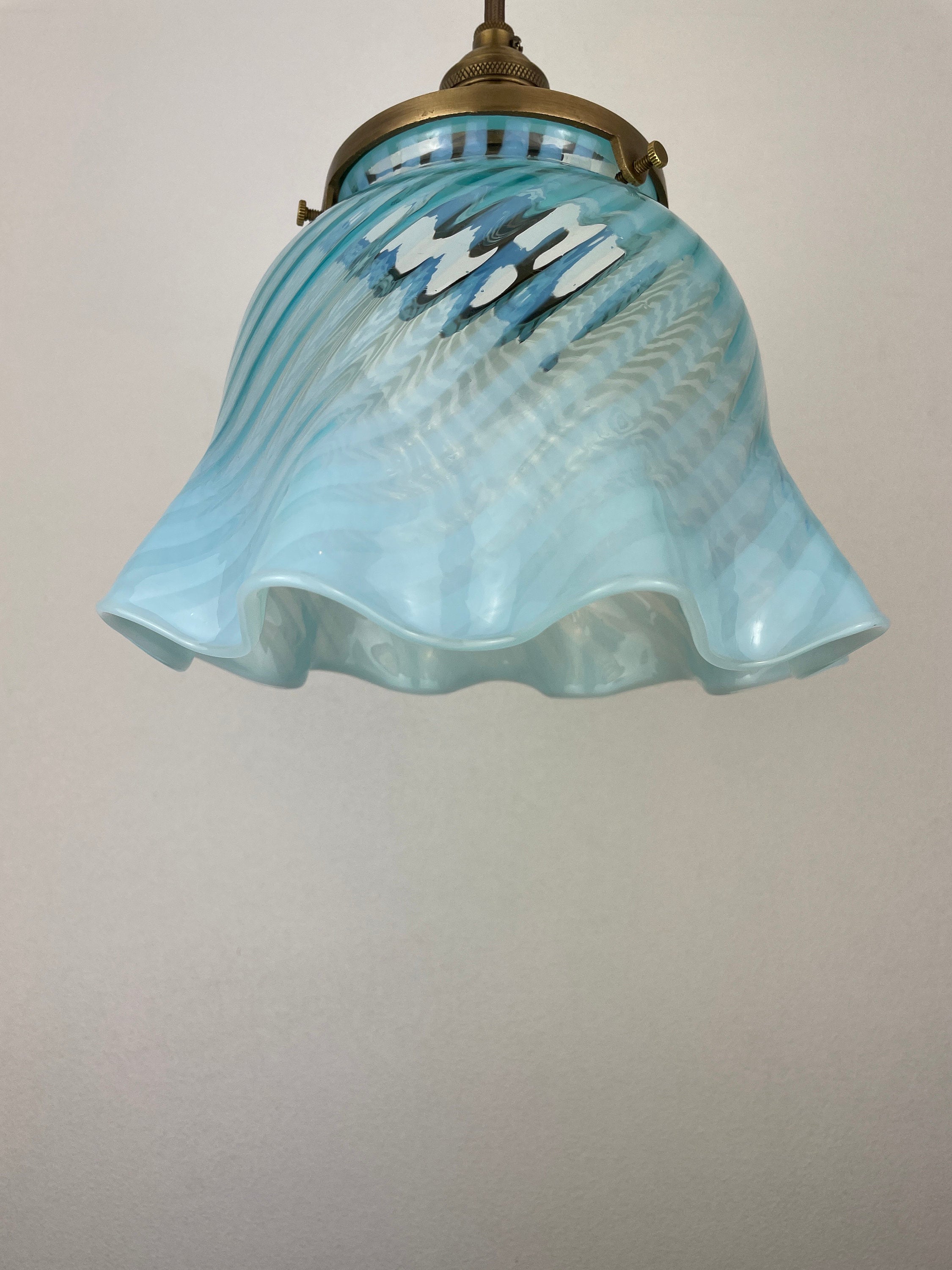 Beautiful Italian Murano Blue & White Swirl Glass  8 1/2