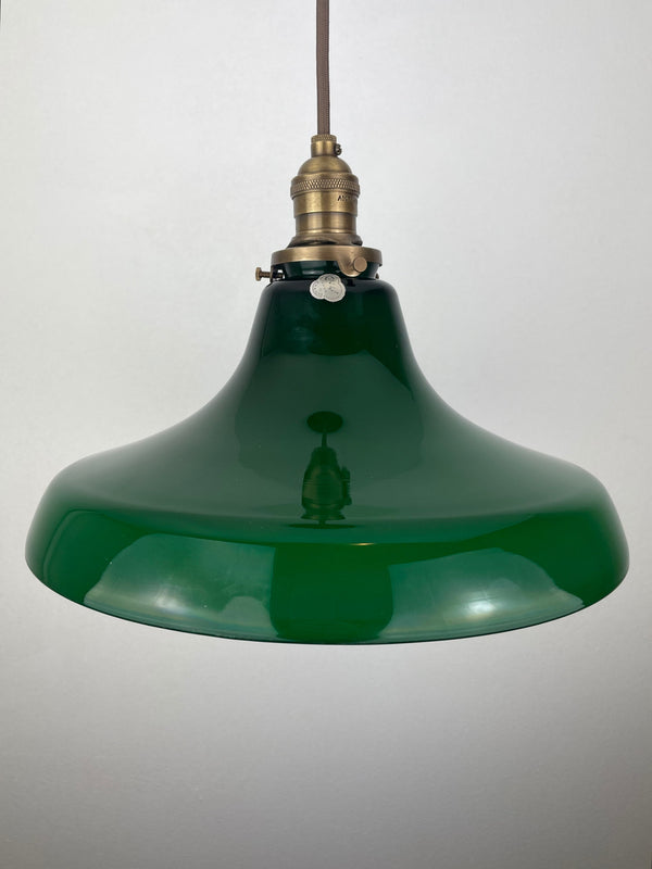 Large French Vianne 12 1/4" Emerald Green Hand Blown Glass Shade with white interior casting Pendant Light