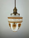 Art Nouveau White with Amber Accents Decorative 6" Satin Milk Glass Shade with Painted flowers w/Antique Brass Hardware