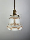 Art Nouveau White with Amber Accents Decorative 6 1/2" Satin Milk Glass Shade w/Antique Brass Hardware