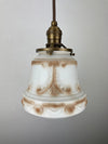 Art Nouveau White with Amber Accents Decorative 6 1/2" Satin Milk Glass Shade w/Antique Brass Hardware