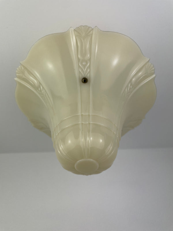 1940's 3 Chain Semiflush Light -  with decorative Custard Glass shade with new antique brass 3 chain hardware