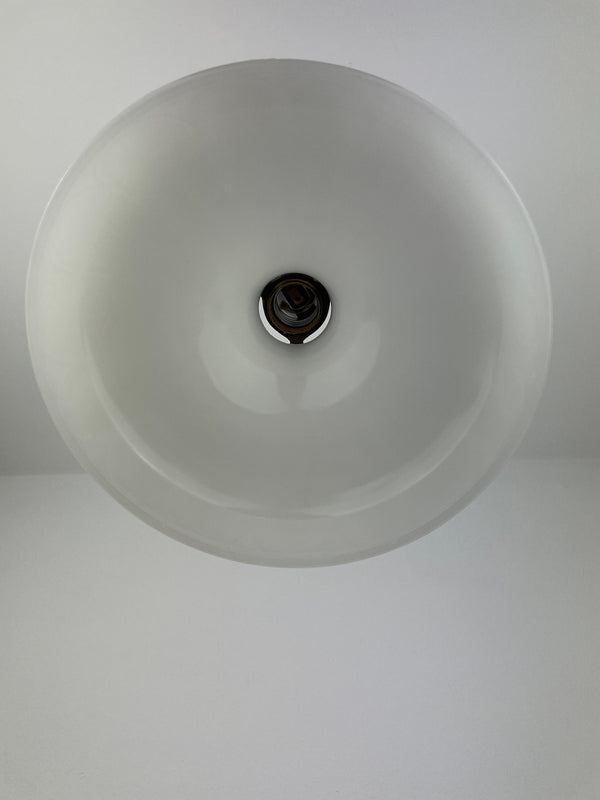 Large 9" 1920's Off White Translucent Decorative Milk Glass Shade now a beautiful Pendant Light with Antique Brass Hardware