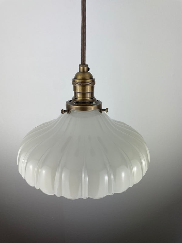 1920's Off White Translucent 8 3/4" Milk Glass Shade now a beautiful Pendant Light with Antique Brass Hardware
