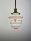 Art Nouveau Pink & White 6 1/4" Milk Glass Shade w/Antique Brass Hardware