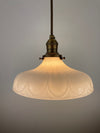 Large 9" 1920's Off White Translucent Decorative Milk Glass Shade now a beautiful Pendant Light with Antique Brass Hardware