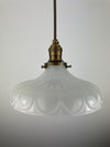 Large 9" 1920's Off White Translucent Decorative Milk Glass Shade now a beautiful Pendant Light with Antique Brass Hardware