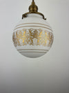 Set of (2) French Vianne 6" hand blown white satin finish glass shades with intricate gold etching