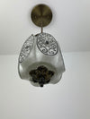 Pair of MCM Black and White shades with 6 ornate raised oval panels with Brass Finial on base ***Note price is for pair***