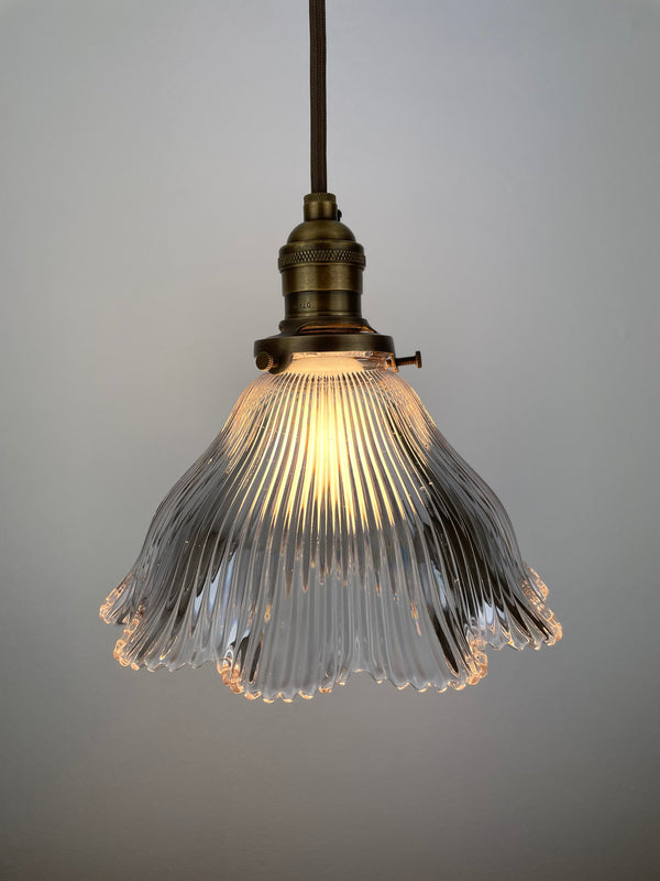 Holophane Style 7 3/4" shade with Ruffled edge now a beautiful Pendant Light