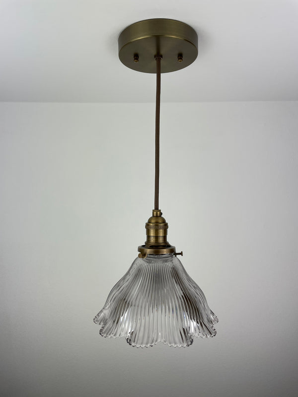 Holophane Style 7 3/4" shade with Ruffled edge now a beautiful Pendant Light
