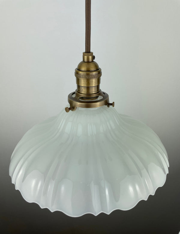 Antique 1920's off white Translucent Milk Glass 9 3/4" Shade  with Antique Brass Hardware