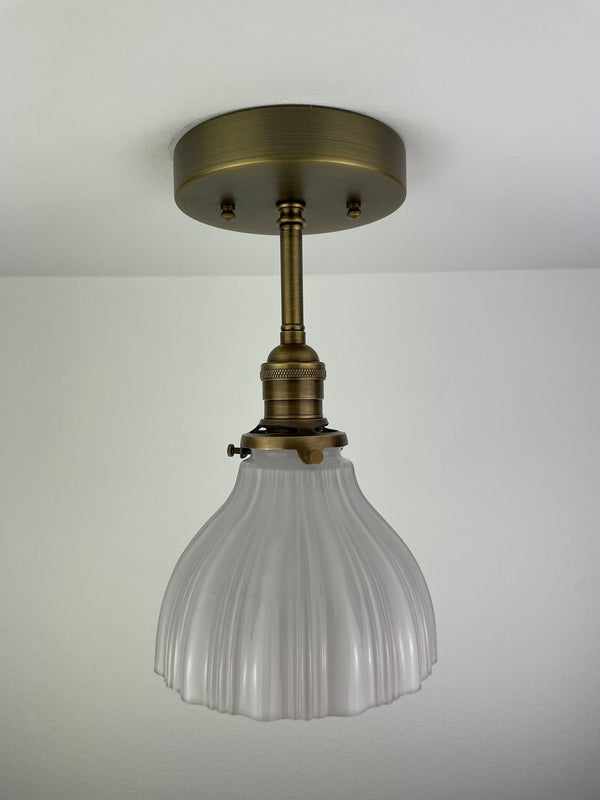 1930's 4 1/2" Cased Milk Glass now a semiflush fixture with Antique Brass Hardware