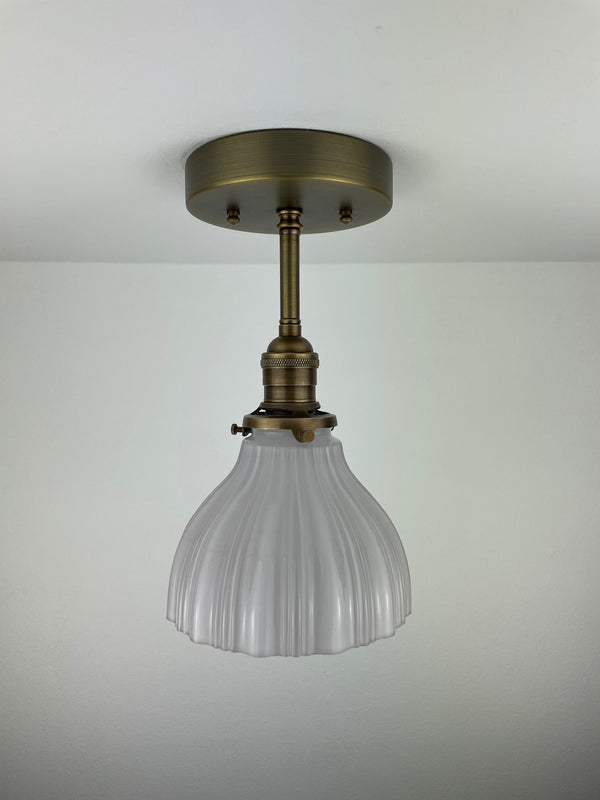 1930's 4 1/2" Cased Milk Glass now a semiflush fixture with Antique Brass Hardware