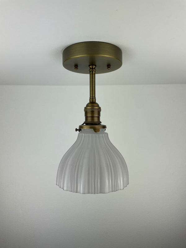 1930's 4 1/2" Cased Milk Glass now a semiflush fixture with Antique Brass Hardware