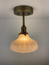 1930's 7 1/4" Off White Milk Glass Shade now a semiflush fixture with Antique Brass Hardware