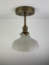 1930's 7 1/4" Off White Milk Glass Shade now a semiflush fixture with Antique Brass Hardware