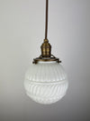 Art Nouveau Milk Glass 6 " decorative Shade with delicately raised design w/Antique Brass Hardware