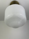 1960's 8" Opal/Milk Glass Schoolhouse Shade now a semiflush fixture with Antique Brass Hardware