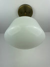 1940's 9" Opal/Milk Glass Schoolhouse Shade now a semiflush fixture with Antique Brass Hardware